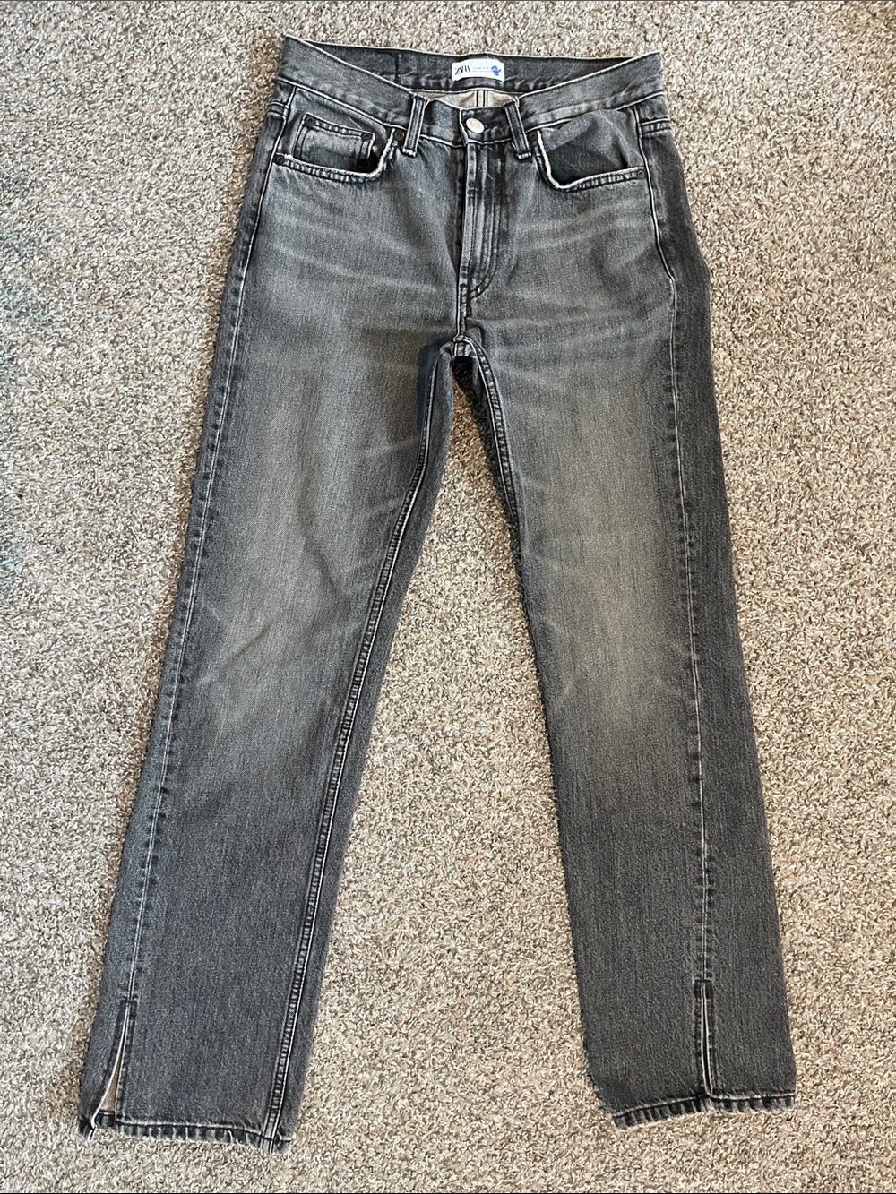ZARA Gray Washed Straight-Leg Jeans
